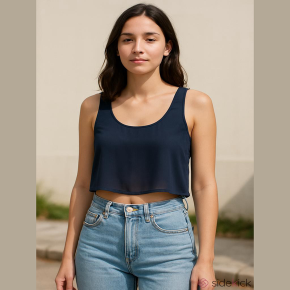 Forever 21 Tops - Forever 21 Cropped Tank Top Juniors‎ Small Navy Blue Lightweight Boxy Semi-Sheer